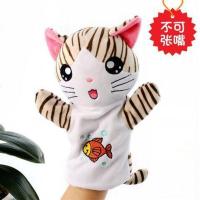 条纹猫手偶 猫咪手偶玩具腹语故事安抚公仔老鼠可张嘴早教互动娃娃幼儿园表演