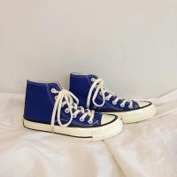 2021夏季新款男士帆布鞋学生休闲鞋韩版布鞋潮鞋板鞋ins小白鞋子 蓝色-高帮 39-男款