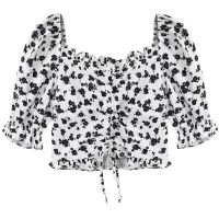 夏季小众短款设计感新款白色碎花雪纺衫衬衣女装气质短袖衬衫上衣 白翠花 M