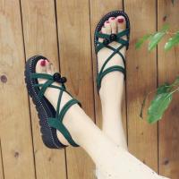 仙女风凉鞋女2021新款厚底凉鞋女仙女凉鞋松糕罗马鞋学生仙女鞋 绿色 35 [收藏优先发货]