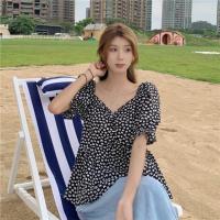2021夏季新款韩版复古方领碎花雪纺衬衫时尚减龄泡泡袖气质上衣女 黑色 XL 115-130