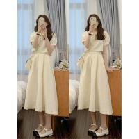 连衣裙女2021新款夏装法式泡泡袖短款衬衫收腰长款半身裙两件套装 半身裙 S