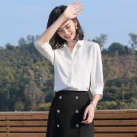 春秋款职业装雪纺白衬衫女韩版设计感小众上衣宽松百搭衬衣工作服 白色 S 推荐[80斤-95斤]