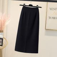 气质简约半身裙女2021春新款显瘦高腰a字开叉包臀过膝中长款裙子 黑色 S 建议80-95