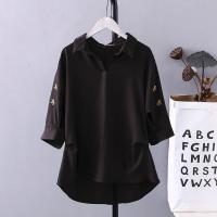 刺绣衬衫女短袖2022夏季新款大码女装胖mm洋气显瘦V领雪纺衬衣 黑色 M(建议85-100斤)