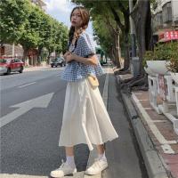 日系半身裙女春夏新款高腰显瘦A字裙小个子百搭中长款工装伞裙子 白色 S