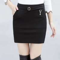 正装高腰包臀裙半身裙秋季黑色弹力一步裙2021新款百搭职业短裙子 圆扣休闲款[有口袋] S 70-80斤-1尺8-19