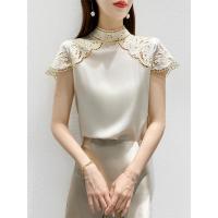 重工刺绣雪纺衫短袖女2022夏季新款遮肚子显瘦上衣洋气气质小衫 白色 S