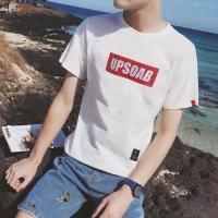 两件/单件 短袖男t恤夏季潮流韩版上衣服修身圆领印花半袖T恤男 UPS白(单件装) M