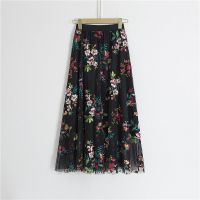 重工刺绣网纱裙2022春夏新款a字半身长裙高腰显瘦纱裙 黑色 S 85-100斤