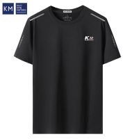 KM冰丝男士短袖t恤2022夏季新款网眼速干上衣薄款透气潮流体恤 黑色 M