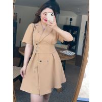 大码女装法式轻熟风气质时尚西装裙子胖mm夏季新款高腰显瘦连衣裙 奶油橘 4XL 建议180-200