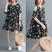 大码200斤胖妹妹女连衣裙加肥宽松显瘦雪纺中长款裙子百搭碎花夏 白色-碎花 2XL 125-145斤