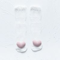新生婴幼儿男女宝宝防蚊袜子夏季薄款网眼透气过膝不勒脚长中筒棉 纯粉爱心 S 0-6个月