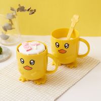 [24小时发货]儿童餐具套装家用宝宝吃饭碗卡通可爱餐盘幼儿园分格防摔碗喝水杯 小黄鸭杯子