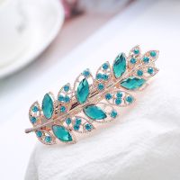 发夹大号弹簧夹优雅发卡顶夹卡子夹子韩国水钻头饰成人后脑勺夹子 特价大号树叶发夹-湖蓝