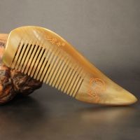 牛角梳子天然长直发卷发梳子女家用十二生肖雕刻花牛角梳女送礼 牛角梳生肖猴35-1