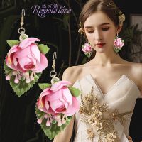 远方情 新潮超仙布艺花朵耳环女手工气质花瓣耳钉民族风耳饰E1017 美丽芬芳 靓丽粉