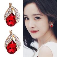 水滴款不易过敏耳环女显瘦秋冬款气质耳钉韩国耳饰 无耳洞耳环潮 (红色) 耳夹款(不需要耳洞