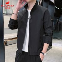 富贵鸟夹克男春秋季潮流棒球领男士外套青少年宽松工装衣服男褂子 5325-1黑色 M [建议90-110斤]