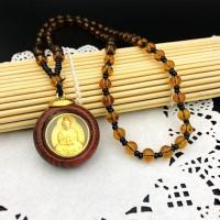 金泊观音佛吊坠男女项链 双面佛像女挂件桃木镶金吊坠赠品 金箔双面观音项链