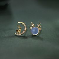 麋鹿耳钉2021年新款潮小巧不对称耳环气质精致可爱小众设计耳饰女 一鹿有你耳钉蓝色一对