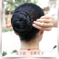 假发盘发器新款手工编织经典盘发发髻古装花苞头后脑勺发包头饰品 [叉子款]气质辫子款手工花苞黑色
