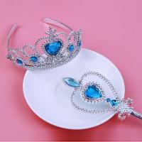 儿童魔法棒发饰套装女童公主项链手链首饰盒发夹冰雪奇缘艾莎皇冠 蓝2件套