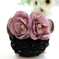 头花女职业盘发上班发卡护士专用发网空乘盘头发网兜网套盘头发夹 双钻花紫色 配粗网