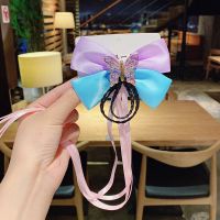 秋冬新款儿童古风发夹毛球金丝绒蝴蝶结假发流苏汉服夹中国风发饰 蓝紫色蝴蝶结流苏款单个