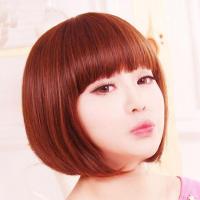 假发女短发帅气BOBO头逼真波波头假发短直发齐斜刘海时尚修脸发套 亚麻黄 斜刘海(送发网)
