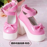 60厘米叶罗丽娃娃的鞋子3分bjd凯蒂冰灵公主长靴高跟鞋皮鞋马丁靴 粉色亮面蝴蝶结高跟鞋 60厘米娃娃适用/买2送袜子