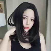 假发女短发中分直发逼真自然全头套学生圆脸中长发内扣齐肩锁骨发 自然黑 送:发网发夹