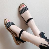 凉鞋女平底鞋中跟2021新款学生鞋软底防滑仙女风ins潮时尚罗马鞋 黑色硬底228 35