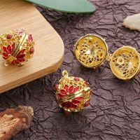 香丸球镂空小香珠随身饰品香囊球项链手链香薰宫铃可打开吊坠古风 金红 单球1个