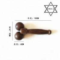 月球车鸡翅木按摩器滚轮按摩器木质按摩轮滚轮四轮腿部背部全身 深色双球+穴位图