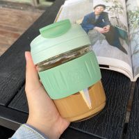 2021新款便携式咖啡杯带吸管水杯女学生玻璃杯带盖耐高温ins杯子 [薄荷绿]350ml [单杯][无赠品][塑料材质]
