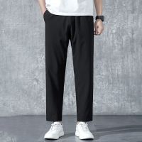 中学生潮牌直筒阔裤脚男士韩版夏季百搭九分裤宽松休闲长裤小西裤 01 纯黑 3XL