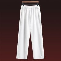 棉麻唐装男套装短袖中老年人复古风亚麻爸爸夏装爷爷半袖休闲衣服 白色棉麻[单件裤子] 39/建议[95-115斤]