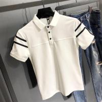 男士POLO衫夏季2021新款英伦商务休闲百搭短袖T恤轻熟风男装上衣 白色[拼接 POLO-短袖] S [75-85斤左