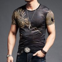 夏季男装冰丝短袖t恤男士潮牌个性印花休闲半袖纹龙社会潮流百搭 冰丝中国龙 M80-100斤