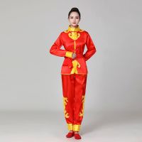 打鼓服演出服装腰鼓服装舞龙服装舞狮衣服武术表演威风锣鼓龙灯服 红色 送腰带 儿童120