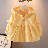 童装女童春秋外套2022新款韩版儿童洋气风衣中小童中长款时髦上衣 黄色(兔耳花边款春秋款) 80