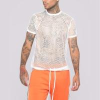 2020夏季新款男士网格圆领套头网衫镂空短袖T恤厂家直销 潮流男装 白色 2XS