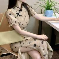 玫瑰庄园复古少女蚀骨修身气质改良旗袍裙温柔性感显瘦包臀连衣裙 短袖 S