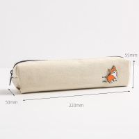 可爱帆布笔袋ins日系女生韩版简约文具盒初中生文具袋学生铅笔袋 米白色-方形款+胸针*1