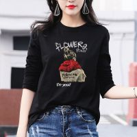 精品棉2022新款长袖t恤女宽松百搭显瘦韩版长袖t女黑色打底衫上衣 黑色 围巾女孩 S