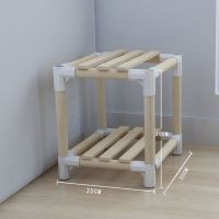 多功能简易实木客厅卧室宿舍多层书架收纳架厨房置物架落地储物架 2层经典精装款