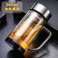 打不碎的玻璃杯加厚防摔杯子钢化透明摔不破的杯防碎耐摔家摔不碎 360ml本色黑圈-Y45