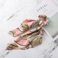 韩版大肠圈飘带发圈流苏马尾方巾头饰百搭扎头发发绳多功能发带 链条粉色